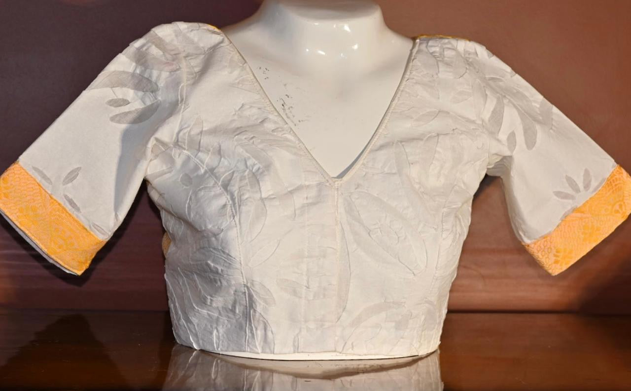 ASSAMESE JAPI DESIGNED BLOUSE FUSED WITH APPLIQUE/CUT WORK FABRIC OF RAJASTHAN-
